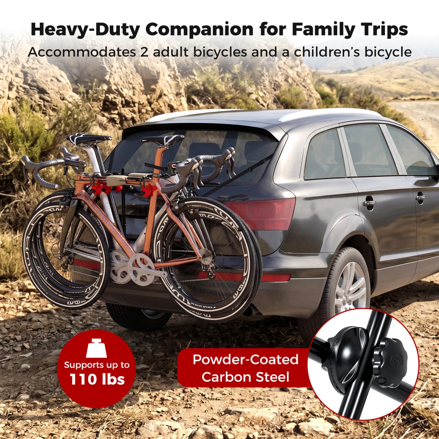 Trunk Mount 3-Bike Rack with Anti-Sway Straps for SUV