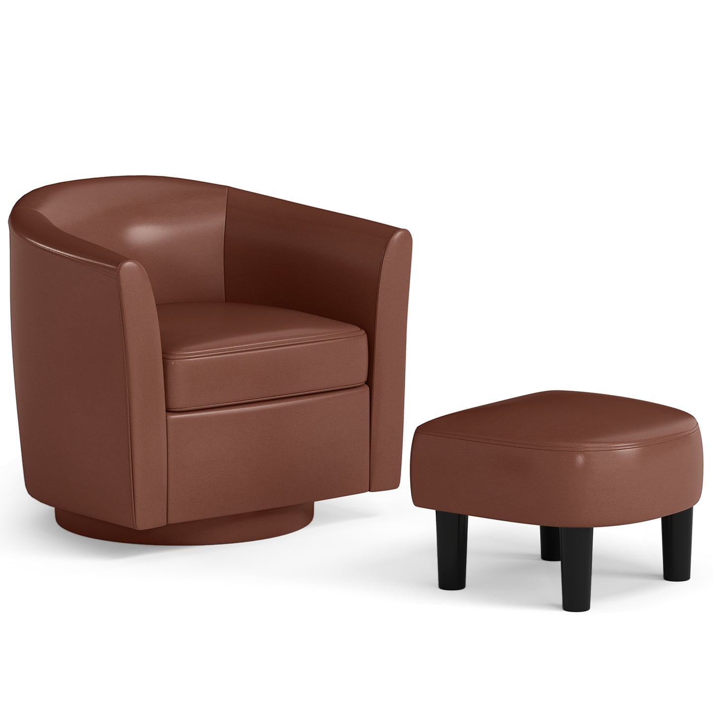 Modern Club Swivel Accent Chair with Ottoman Footrest Curved Backrest-Beige - Brown