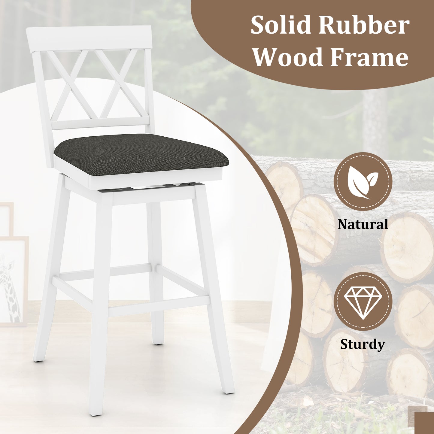 Swivel Bar Stools Set of 4 Counter Height Barstools with Backrest Upholstered Seat Cushion-29 Inches