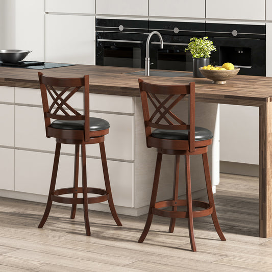 360° Swivel Upholstered Barstools Set of 2 with Back and Footrest-29 inches