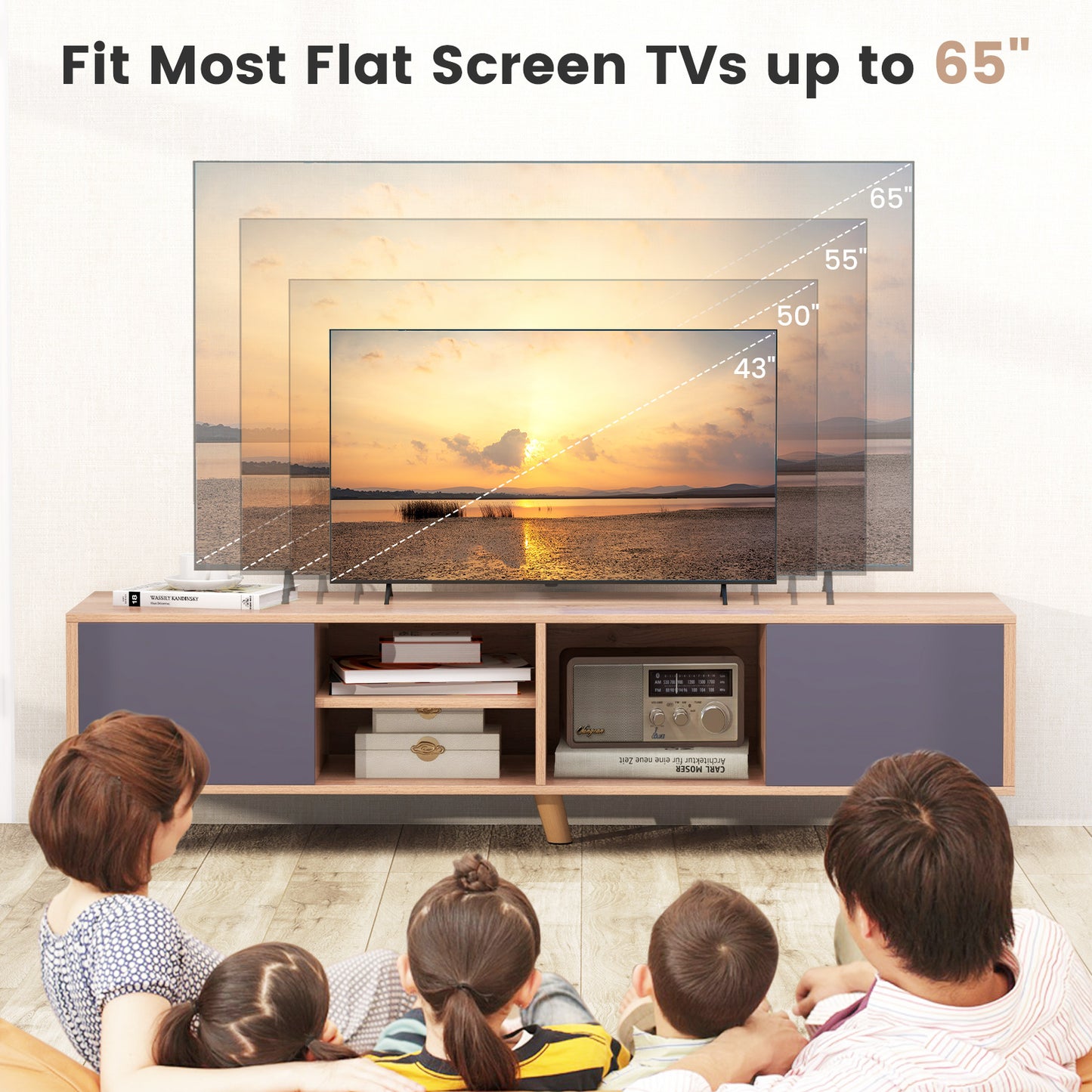TV Stand Cabinet for TVs up to 65 Inch with Open Shelf for Living Room