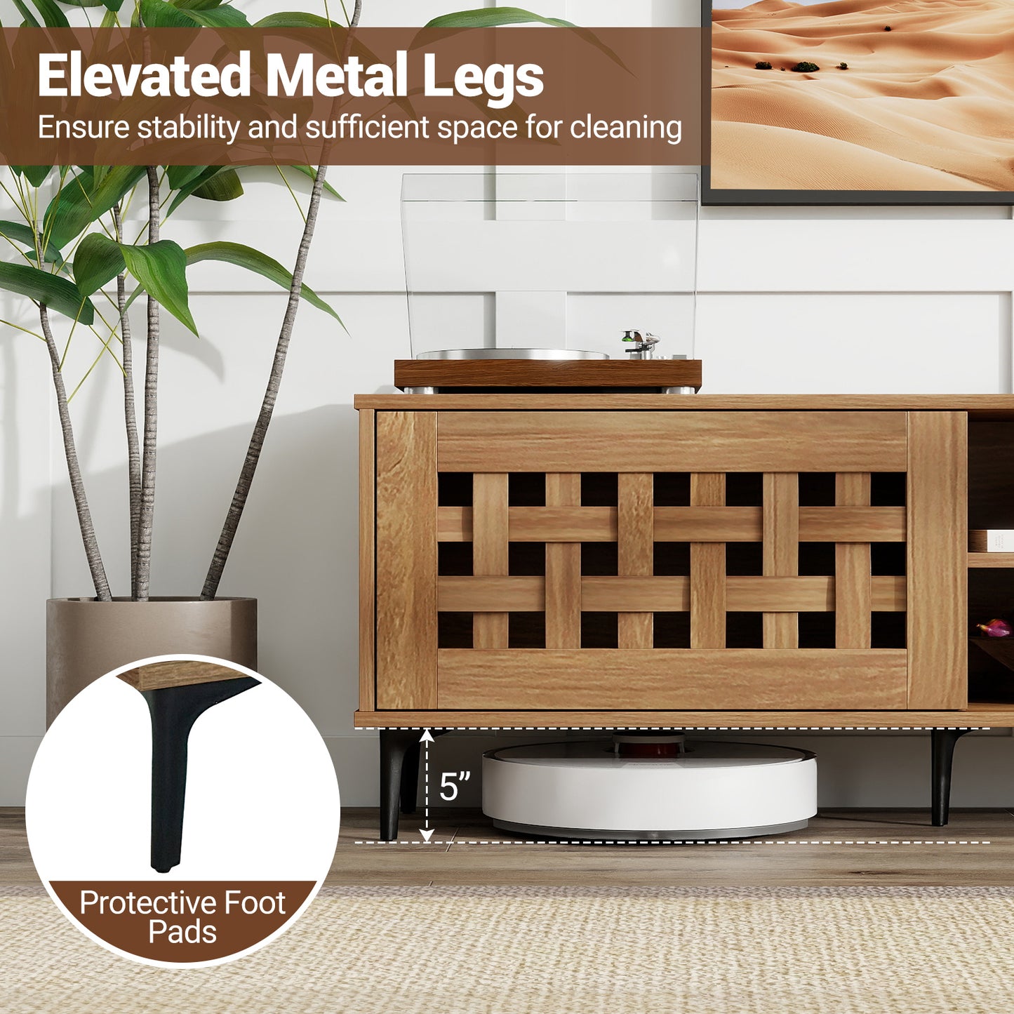 TV Stand for TVs up to 80" with 2 Doors and Storage Cabinets-Walnut