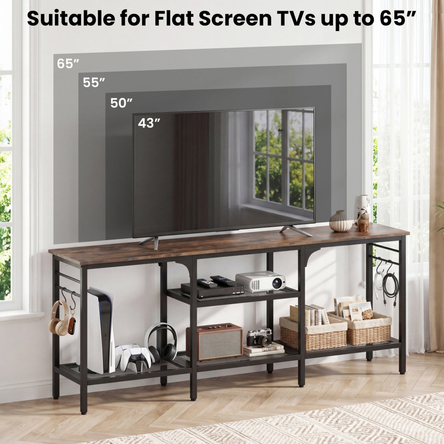 TV Stand for TVs up to 65 Inch with 3-Tier Open Shelves
