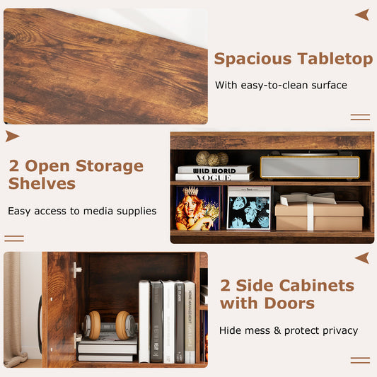 TV Stand with Power Outlet and 2 Cable Holes for 65 Inch TVs-Rustic Brown