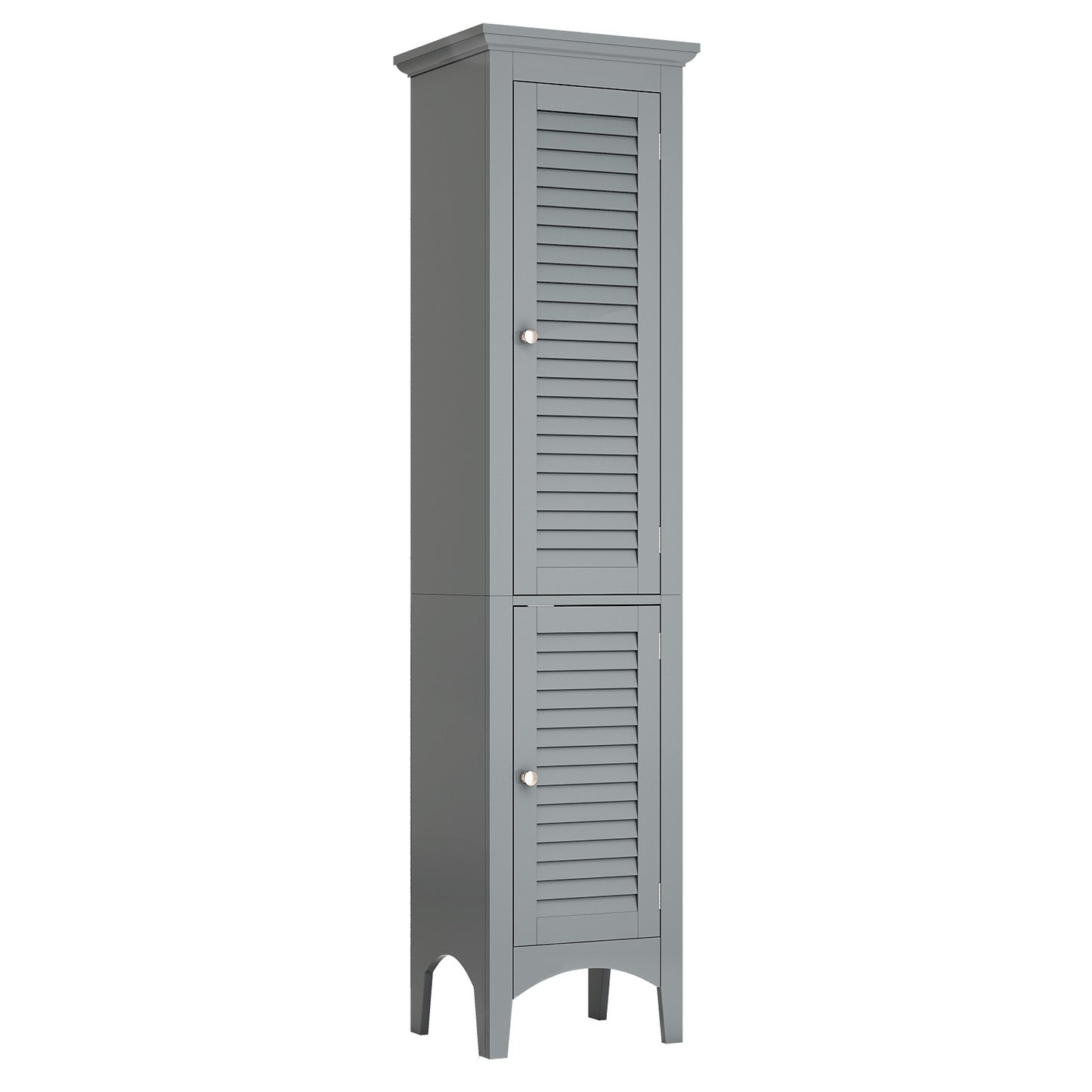 Tall Bathroom Floor Cabinet with Shutter Doors and Adjustable Shelf-White - Gray