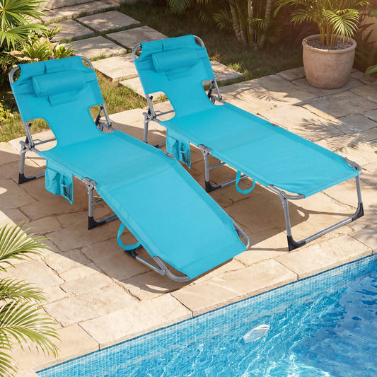 Tanning Chair with Face Arm Holes Folding Chair-Turquoise