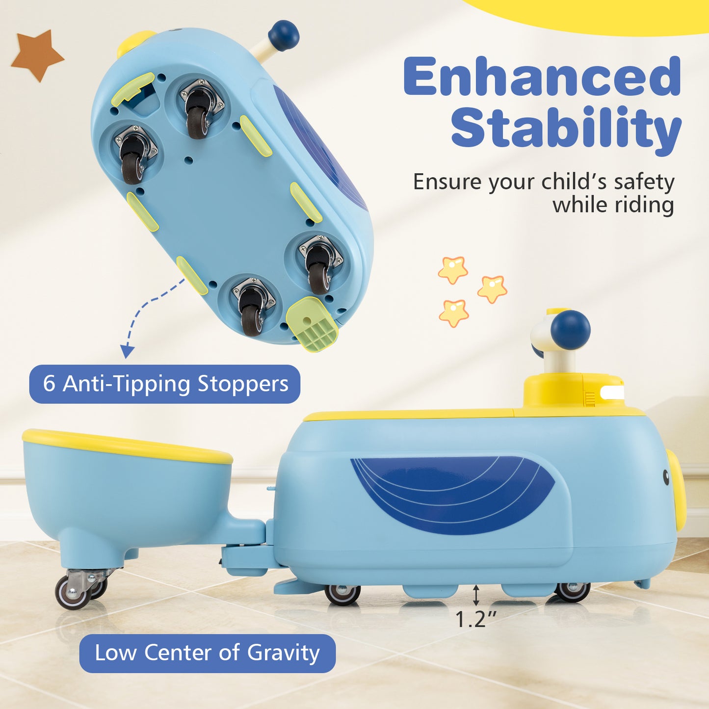 Toddler Ride on Toy with Trailer and Light Music-Blue