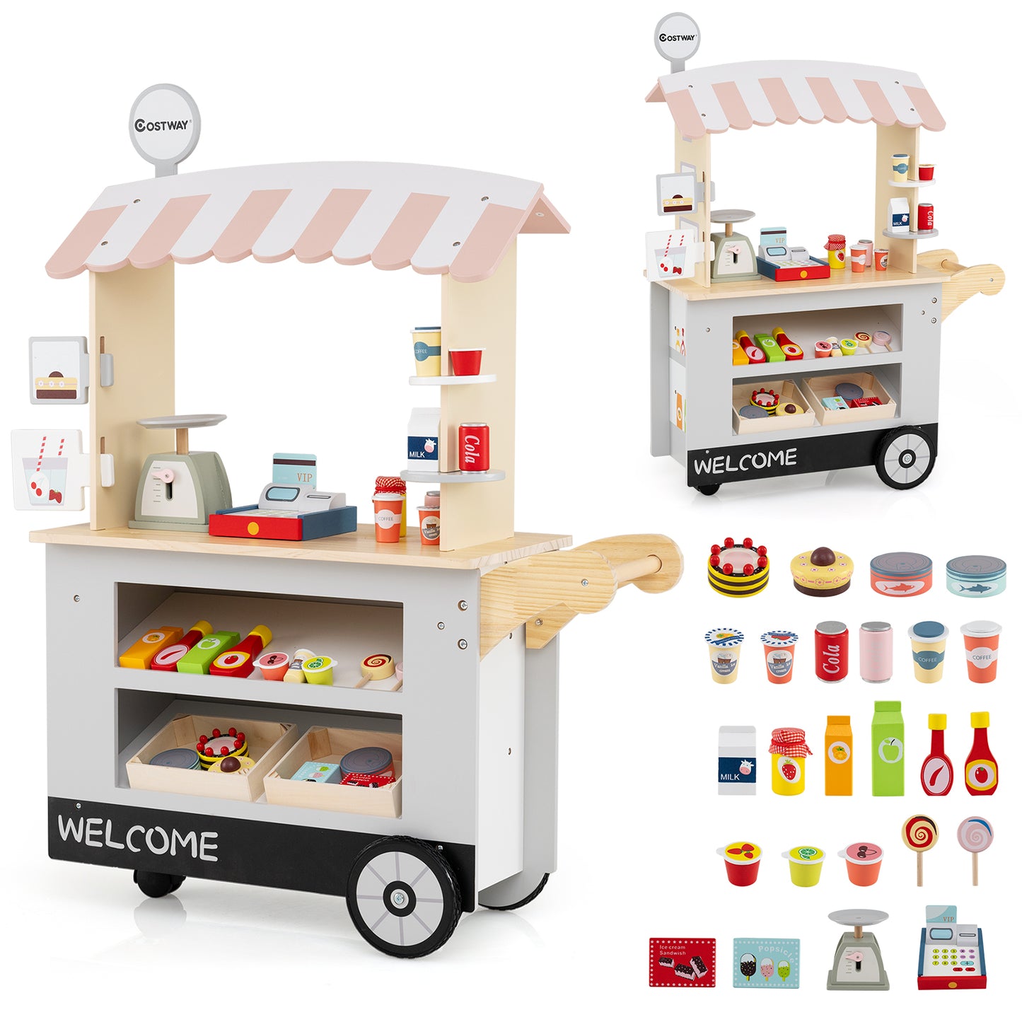 Toy Cart Play Set with POS Machine and Lovely Scale-Green - Grey