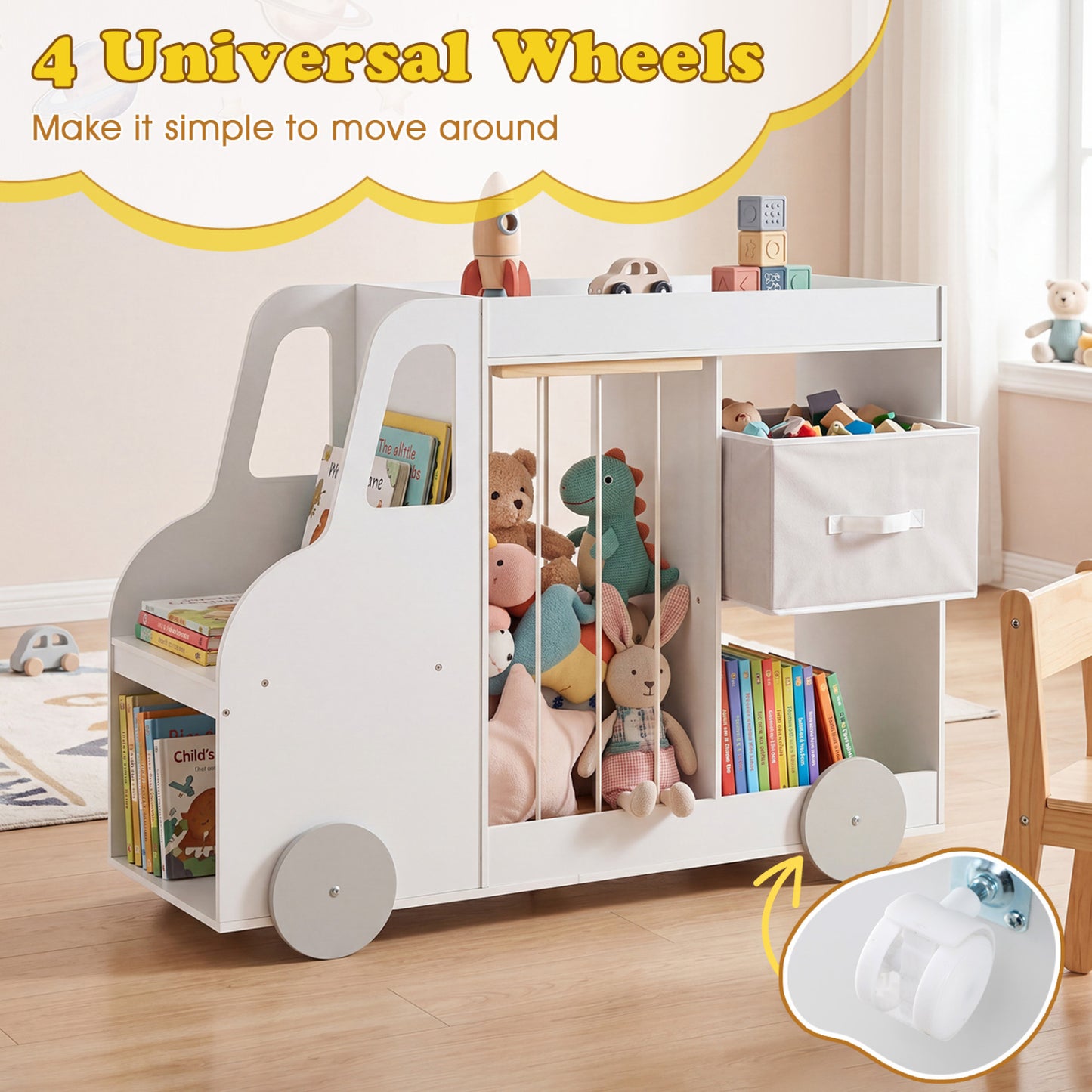 Kids Toy Storage Organizer with Wheels and Stuffed Animal Bin