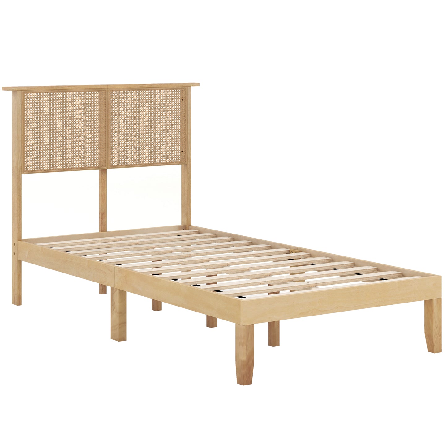 Twin/Full/Queen Size Bed Frame with Rattan Headboard-Twin Size - Twin Size