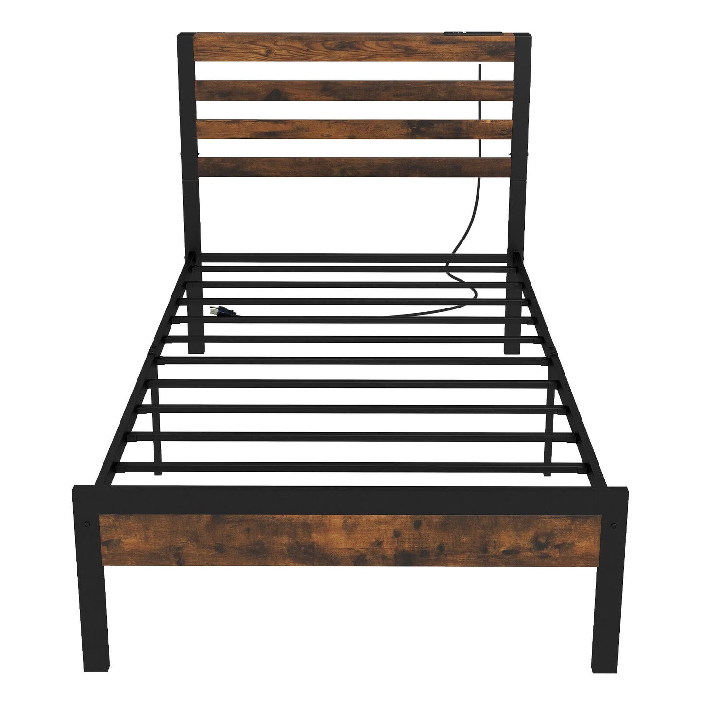 Full/Queen Size Bed Frame with Charging Station and Storage Headboard-Twin Size - Twin Size