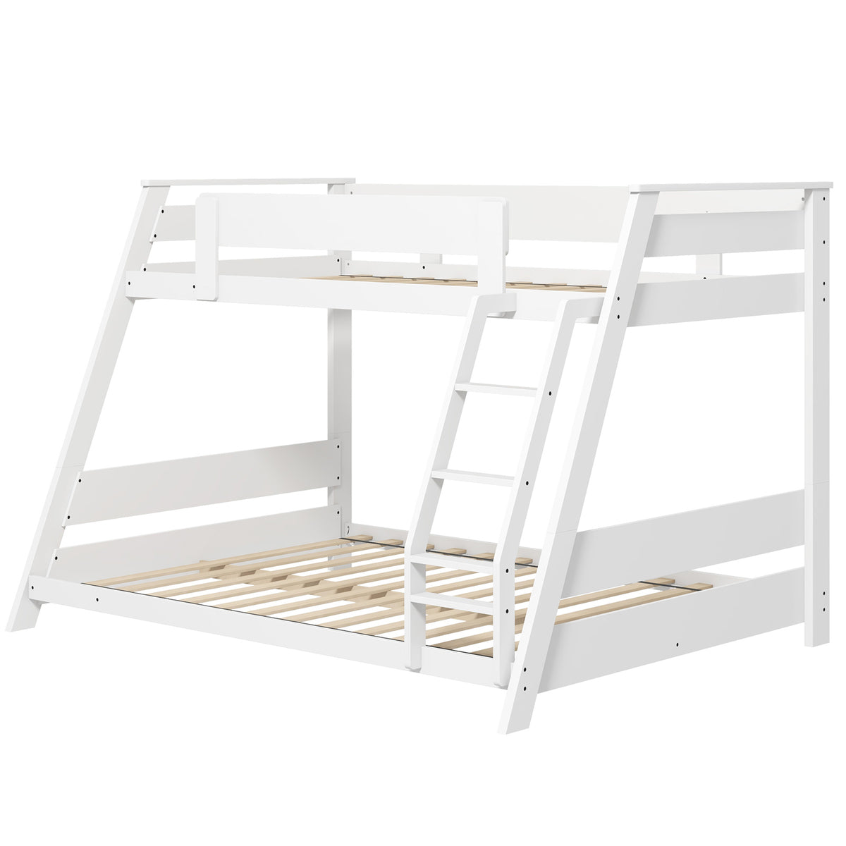 Twin Over Full Low Bunk Bed with Reversible Ladder-Gray - White