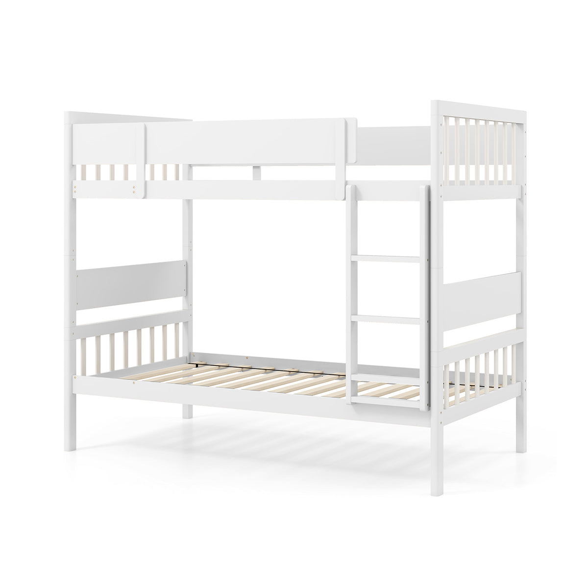 Twin Over Twin Bunk Bed with Ladder and Full-length Guardrails-White - White