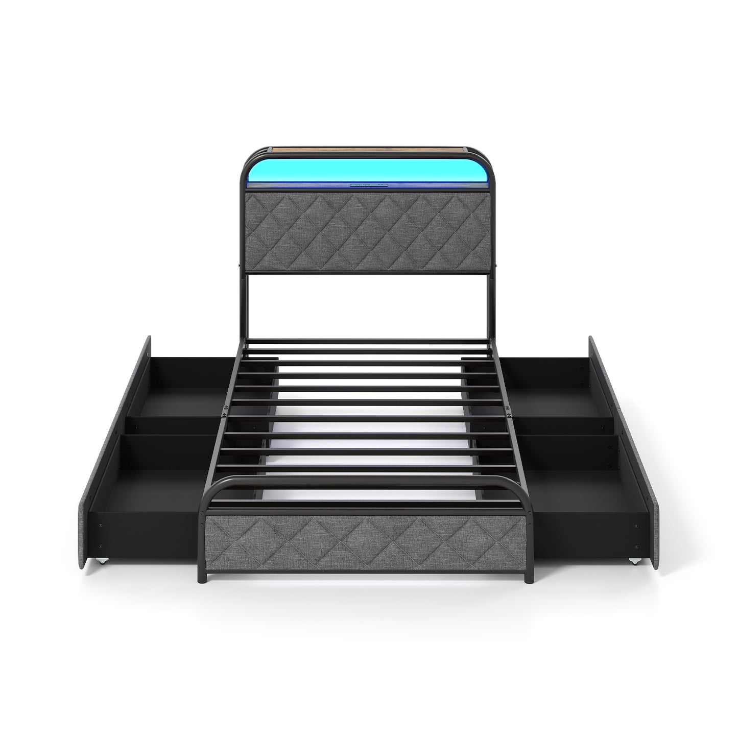 Twin/Full/Queen Size Bed Frame with LED Lights and Charging Station-Full Size - Twin Size