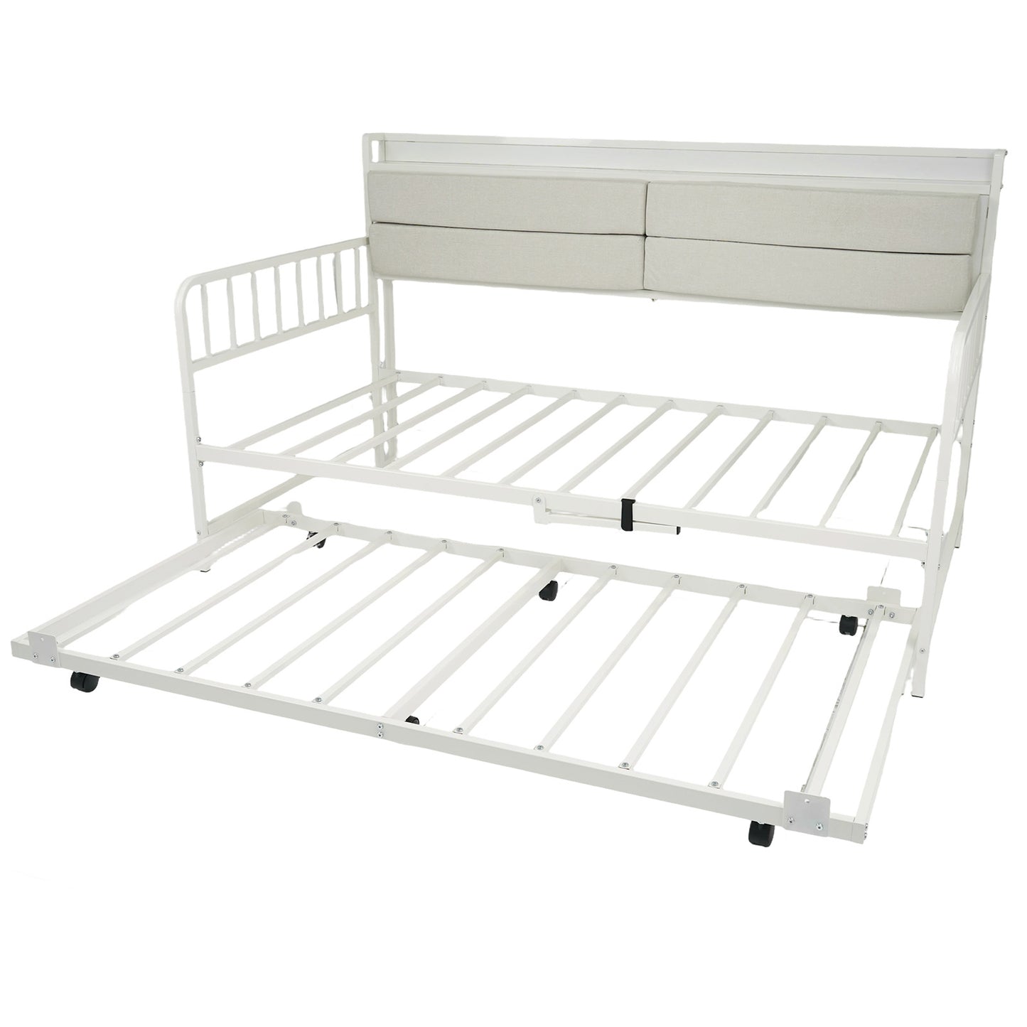 Twin Size Daybed with Trundle and Metal Bed Frame with Headboard-White