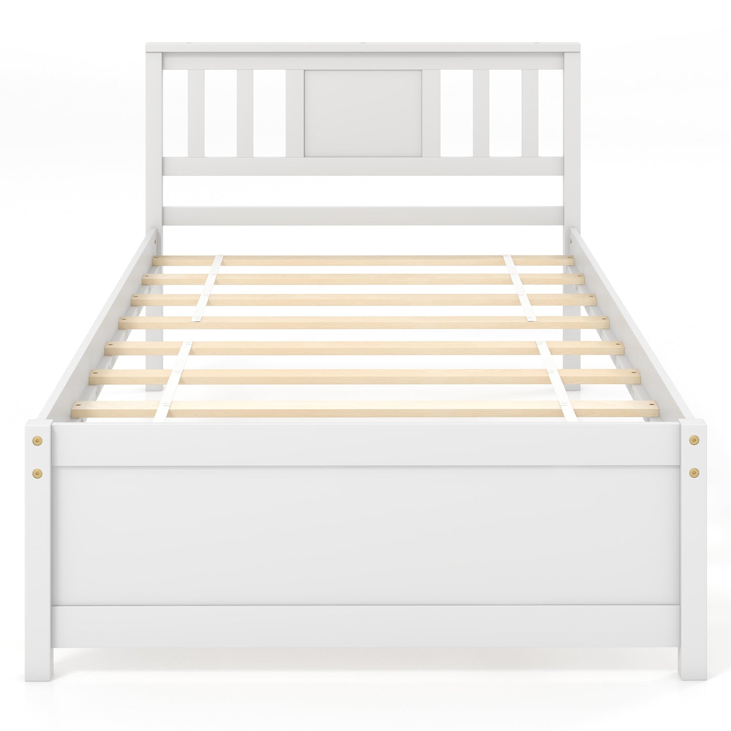 Wooden Platform Bed with Headboard and Wood Slat Support White-Twin Size - Twin Size