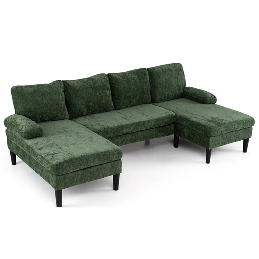 U-shaped Sectional Couch with Double Chaise for Living Room-Green