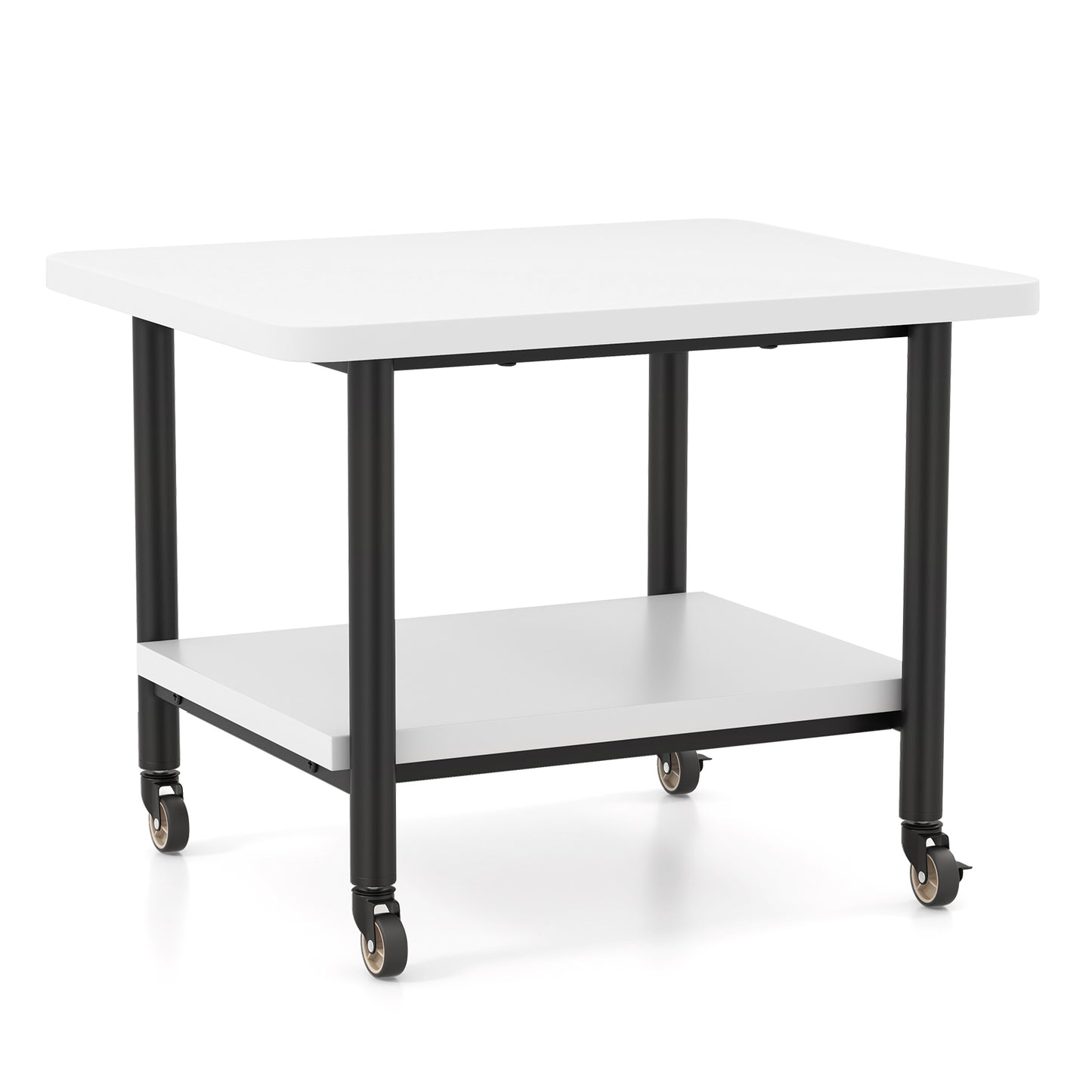 Under Desk Printer Stand with 4 Wheels and Locking Mechanism-Black - White