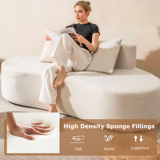 Upholstered Curved Sofa with 2 Cozy Pillows-Beige