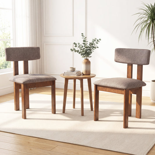 Upholstered Rubber Wood Dining Chairs Set of 2 with Curved Backrest