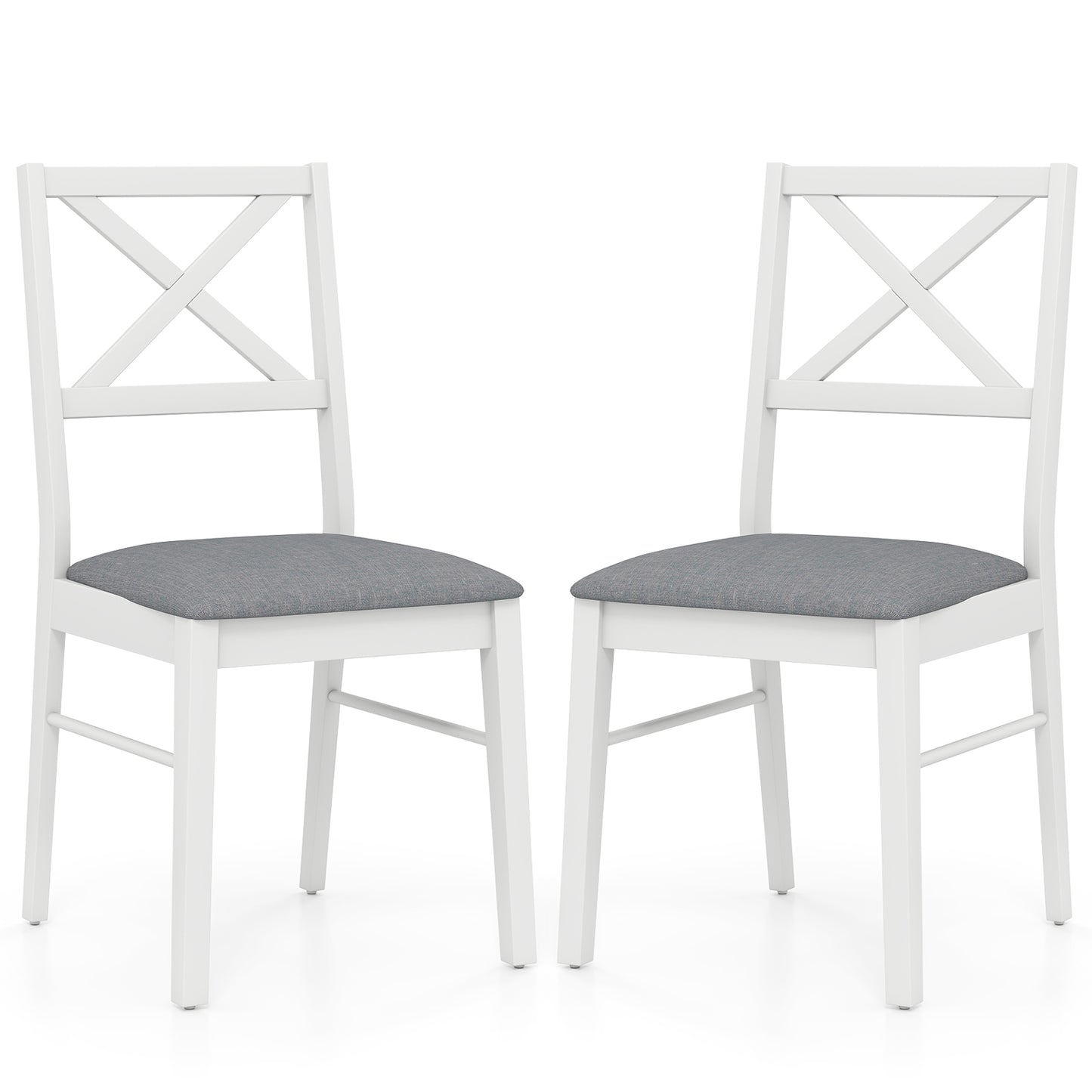 Upholstered Side Dining Chairs Set of 2 with Rubber Wood Frame-White - White
