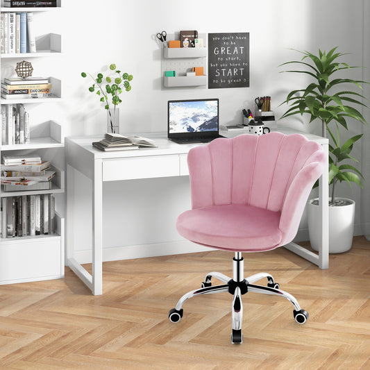 Upholstered Velvet Kids Desk Chair with Wheels and Seashell Back