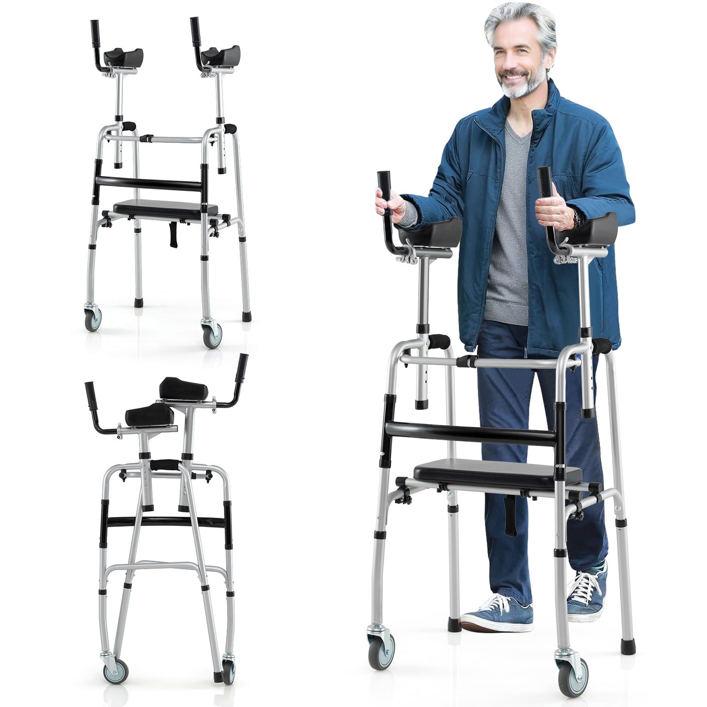 Versatile Rolling Walker for Rehabilitation Training-Silver - Silver