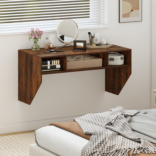 Wall-Mounted Computer Desk Floating Laptop Desk with 3 Storage Compartments-Rustic Brown