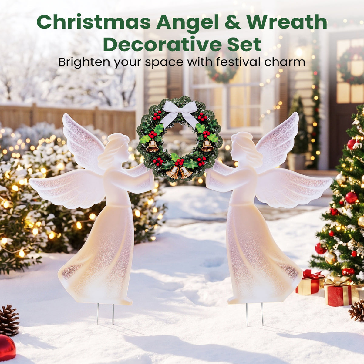 Christmas Angel Decoration Set with Wreath - Pink Gradient