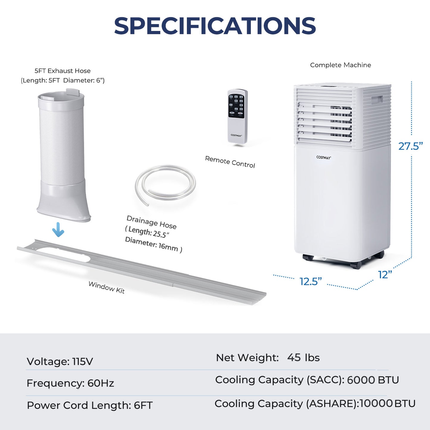 10000 BTU Air Cooler with Fan and Dehumidifier Mode-Gray - White