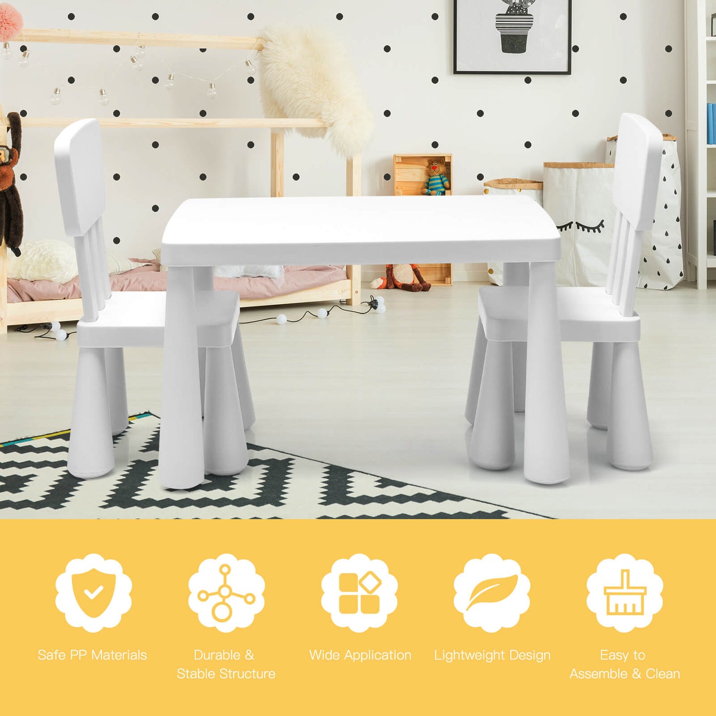 3 Pieces Toddler Multi Activity Play Dining Study Kids Table and Chair Set-Green - White