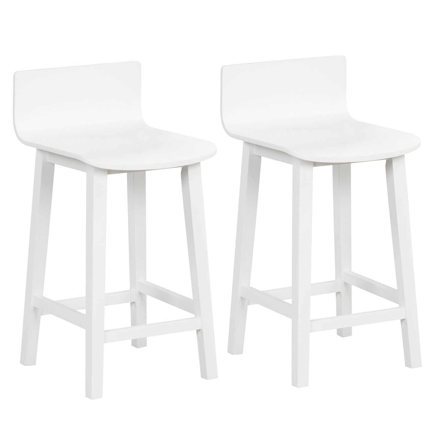 Wood Bar Stools Set of 2 with Solid Back and Seat-White - White