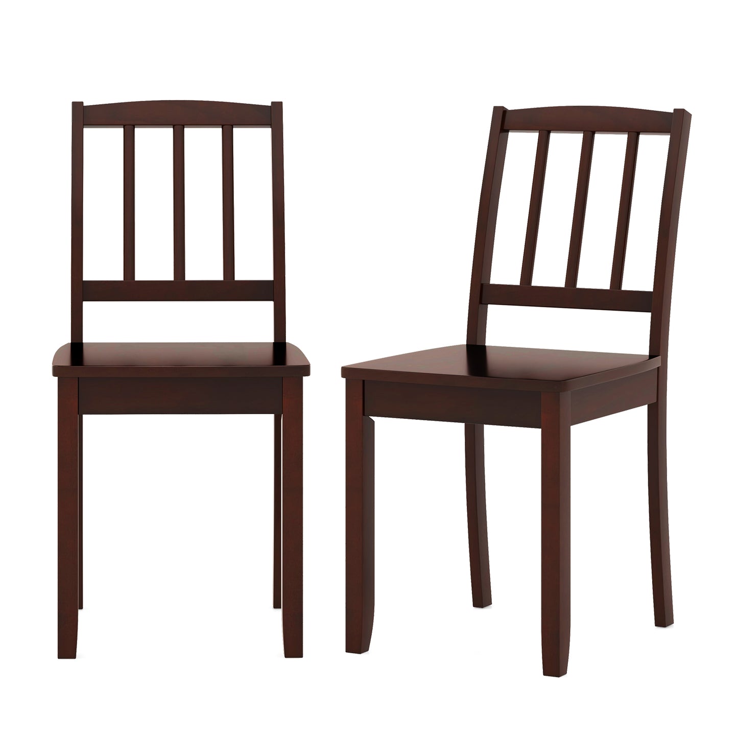 Wood Dining Chair Set of 2 with Rubber Wood Legs-Brown - Brown