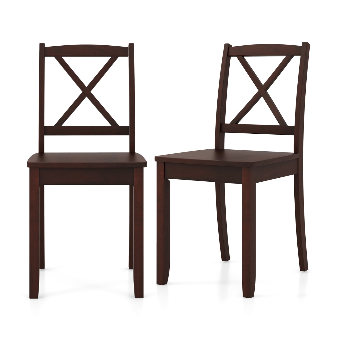 Wood Dining Chair Set of 2 with Rubber Wood Legs and Curved Backrest-Brown - Brown