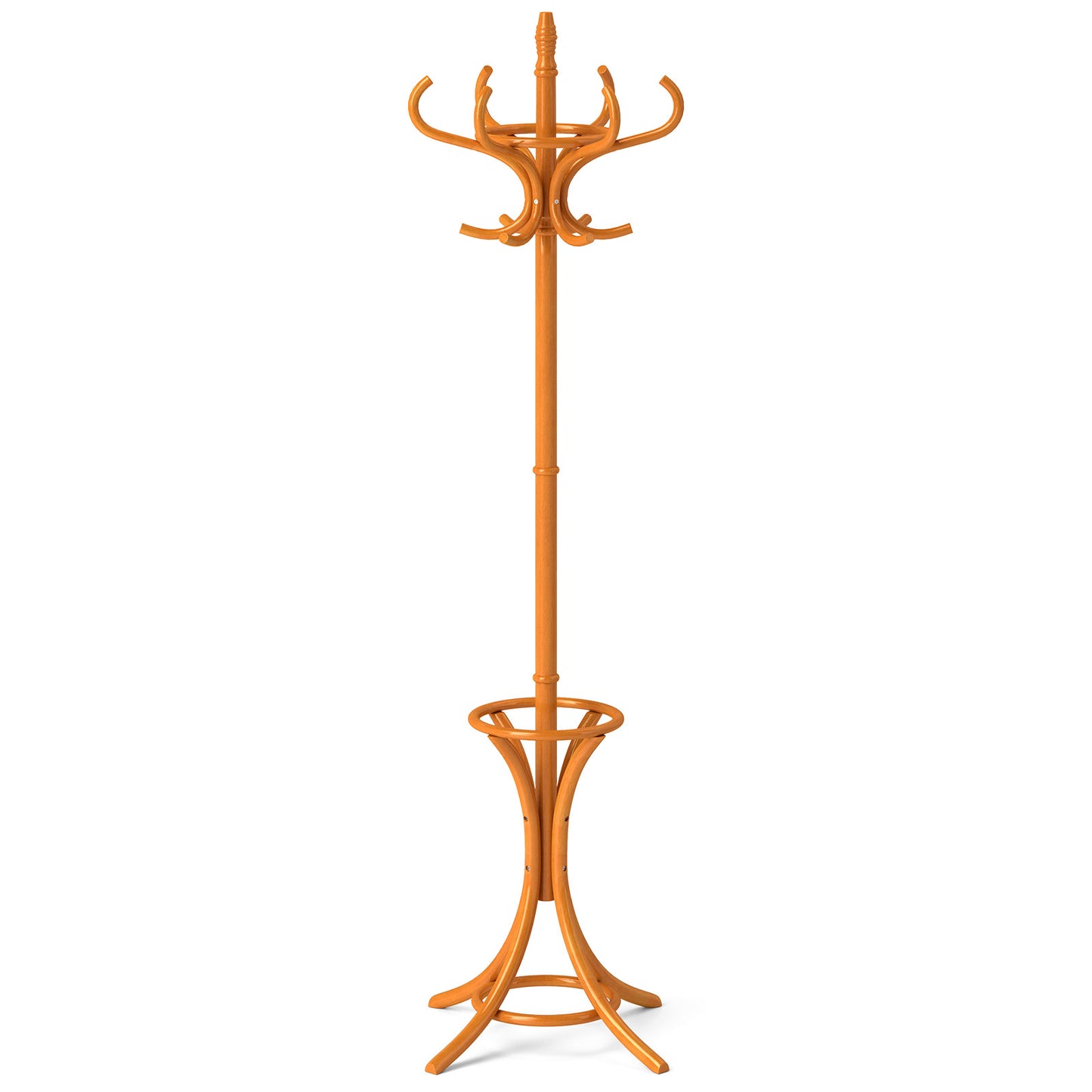 Wood Standing Hat Coat Rack with Umbrella Stand-Natural - Natural