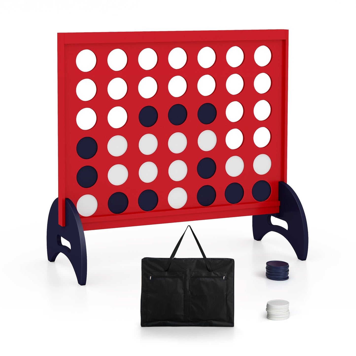 Wooden4-in-a-row Game Set with 42 PCS Chips and 600D Oxford Fabric Carrying Bag-Brown - Red