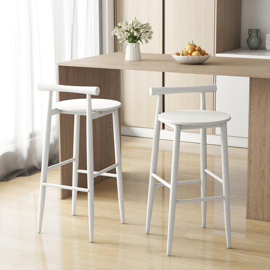 Wooden Bar Chair Set of 2 with Backrest and Footrest for Home Restaurant Cafe-White