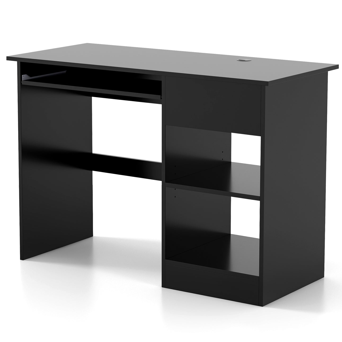 Wooden Computer Desk with CPU Stand-Black - Black