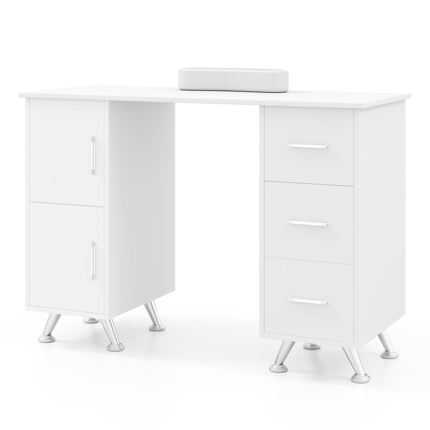 Wooden Manicure Table Nail Desk with Drawers Wrist Rest-Pink - White