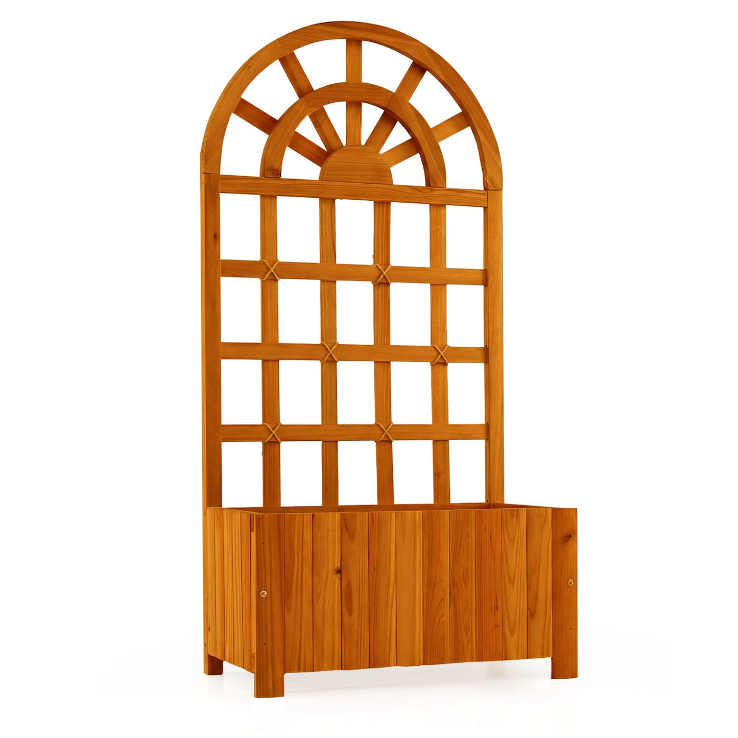 Wooden Raised Garden Bed with Trellis 48 Inch Outdoor Screen-Brown
