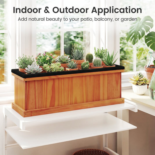 Wooden Raised Garden Bed with Drainage Holes and Liner Solid Fir Wood Planter Box-M
