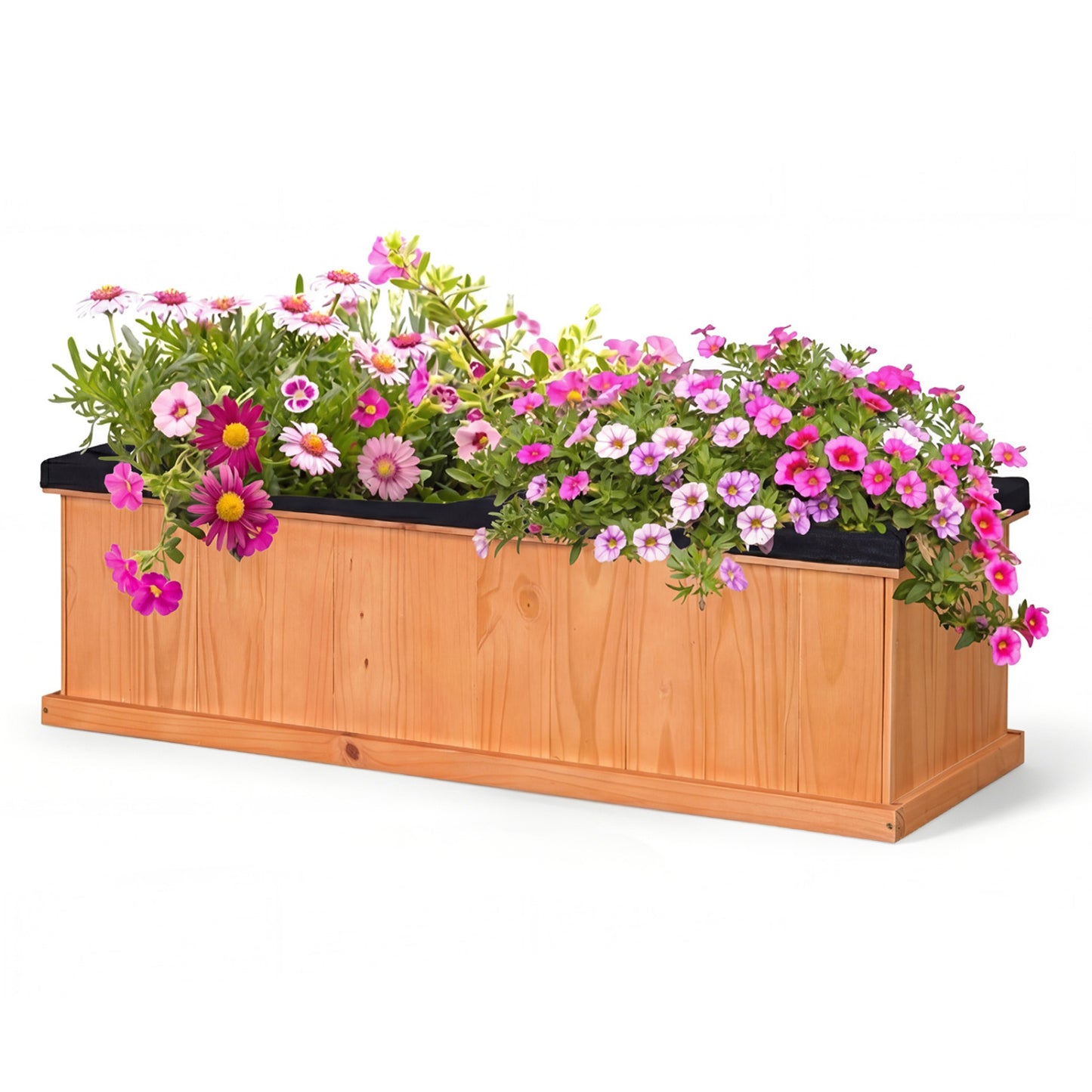 Wooden Raised Garden Bed with Drainage Holes and Liner Solid Fir Wood Planter Box-XL - Xl