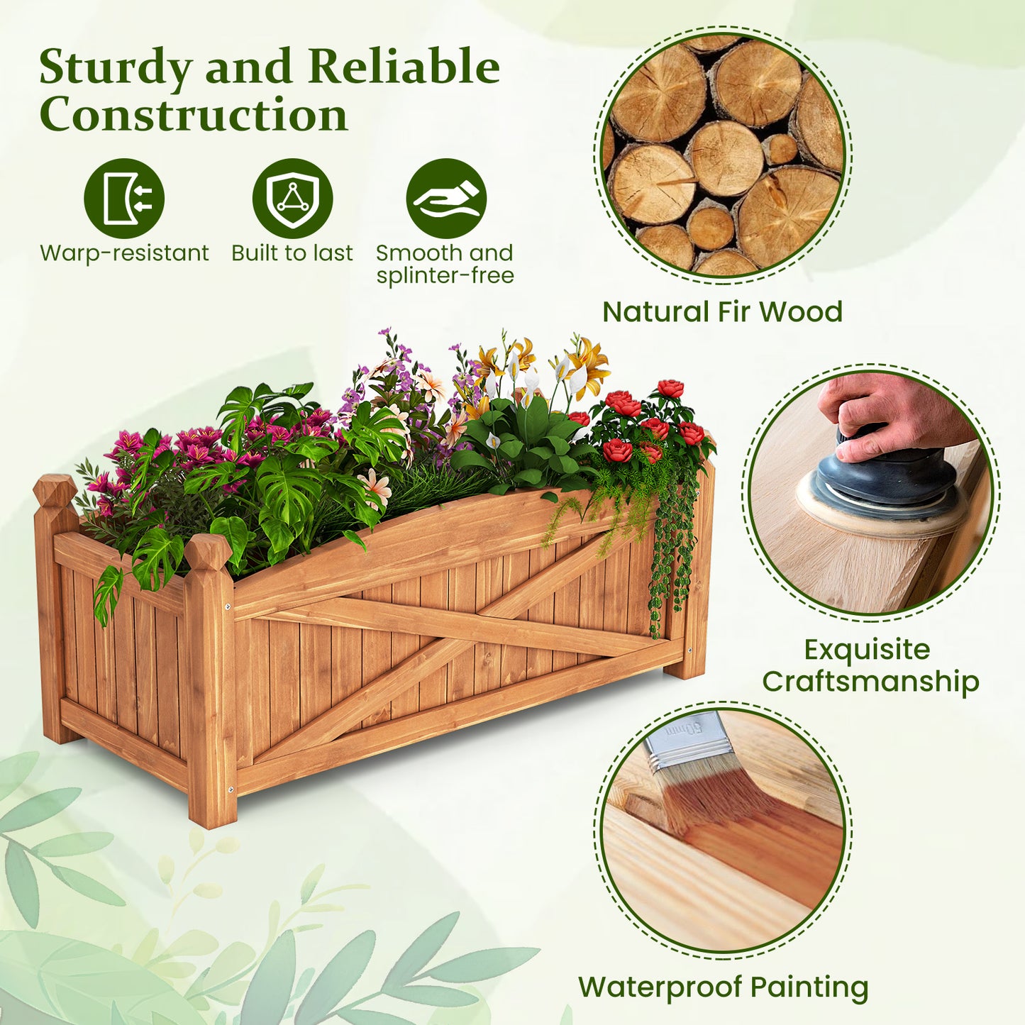 Wooden Raised Garden Bed Drainage Holes for Patio Garden-L