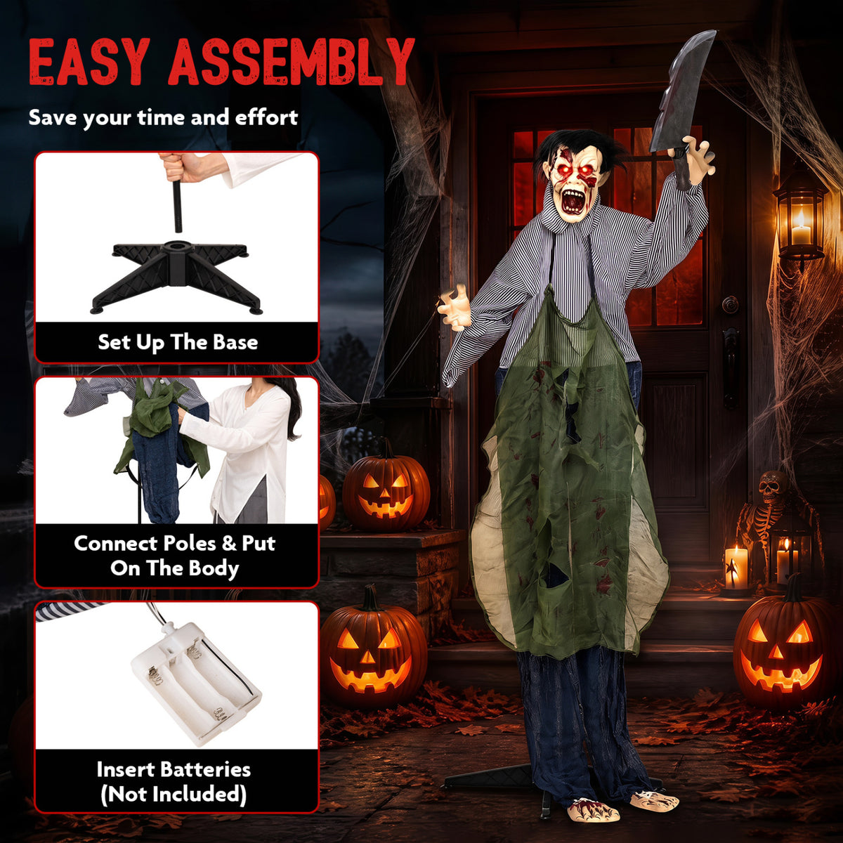 Life-Size Zombie Halloween Decoration with Glowing Eyes