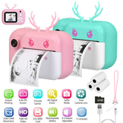 Kids Instant Print Camera 2.4in Digital Zero Ink Selfie Camera 1080P HD Video Recorder