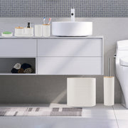 8Pcs Bathroom Accessories Set Bathroom Holder Set with Soap Dispenser Toothbrush Holder Cup Soap Dish Toilet Cleaning Brush Trash Can Qtip Holder Vani