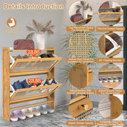 2-Tier Shoe Cabinet with 2 Flip Drawers Slim Bamboo Shoe Rack