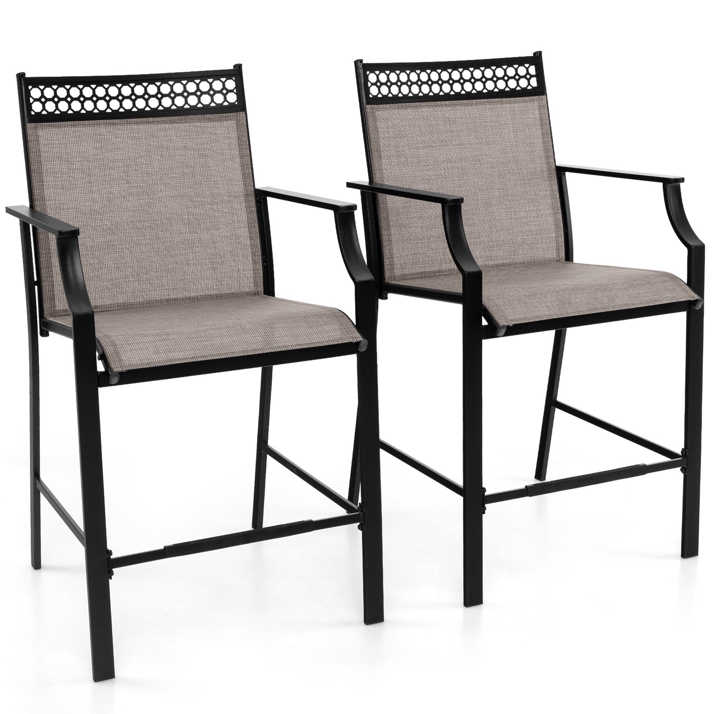Outdoor Counter Stools Set of 2 Heavy-Duty Barstools with Footrest and Armrests-Coffee - Coffee