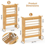 2-Tier Shoe Cabinet with 2 Flip Drawers Slim Bamboo Shoe Rack