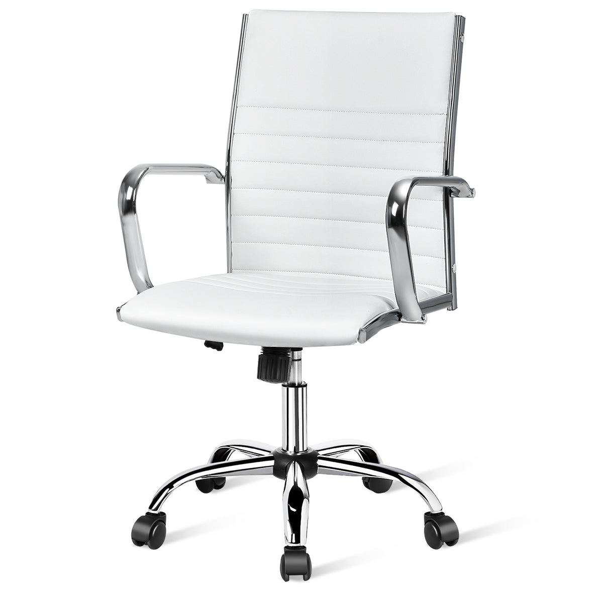 High Back Ribbed Office Chair with Armrests-White - White